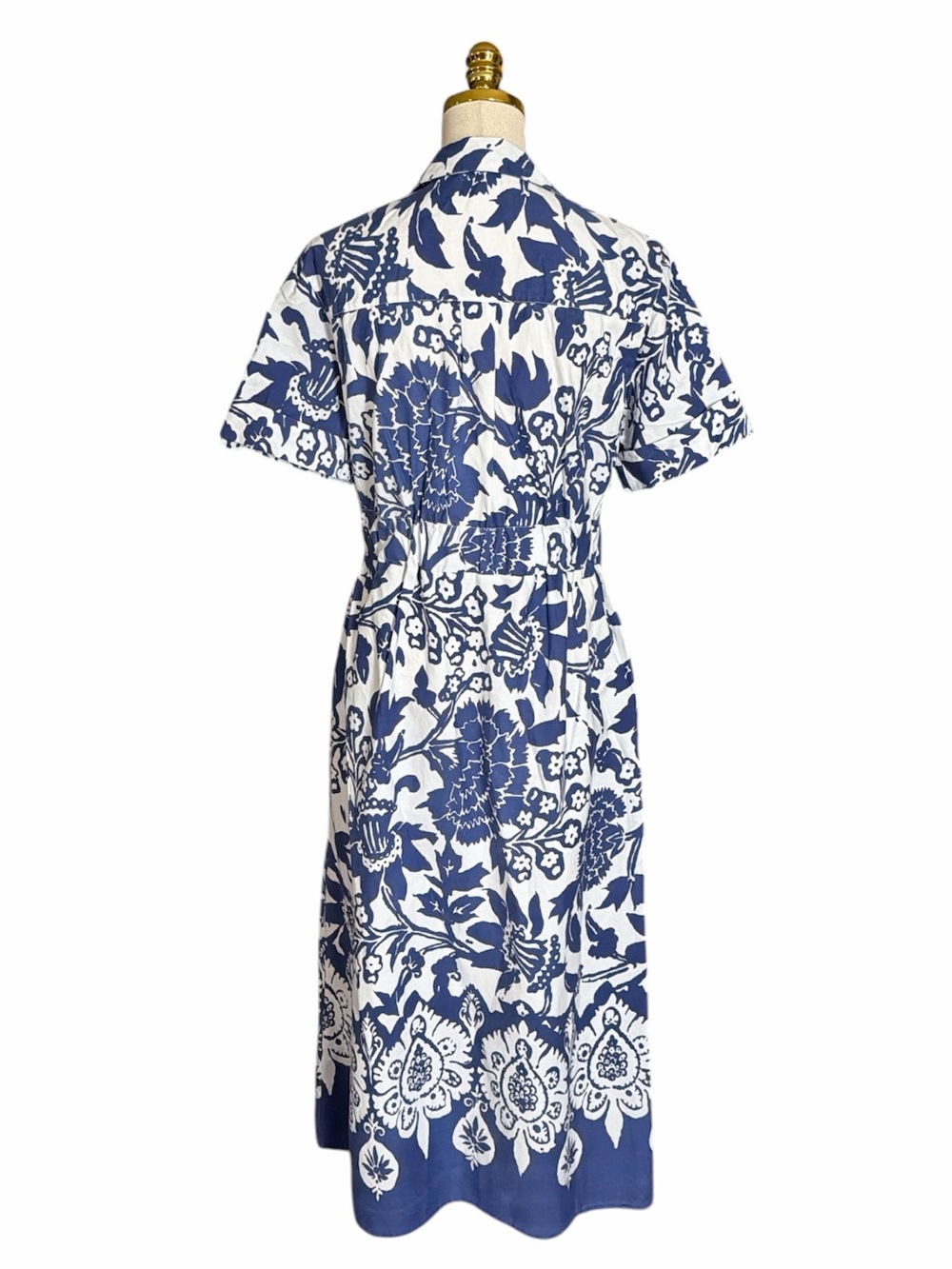 Joie Blue White Floral Cotton Midi Shirtdress Belted Short Sleeve Pockets Large - Picture 7 of 13